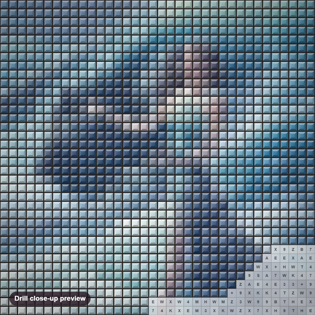 Close-up preview of the Goddess of Water diamond painting with square 5D drills and printed canvas symbols