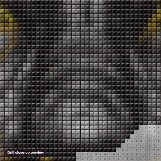 Close-up preview of the Gold Striked Lion diamond painting with square 5D drills and printed canvas symbols