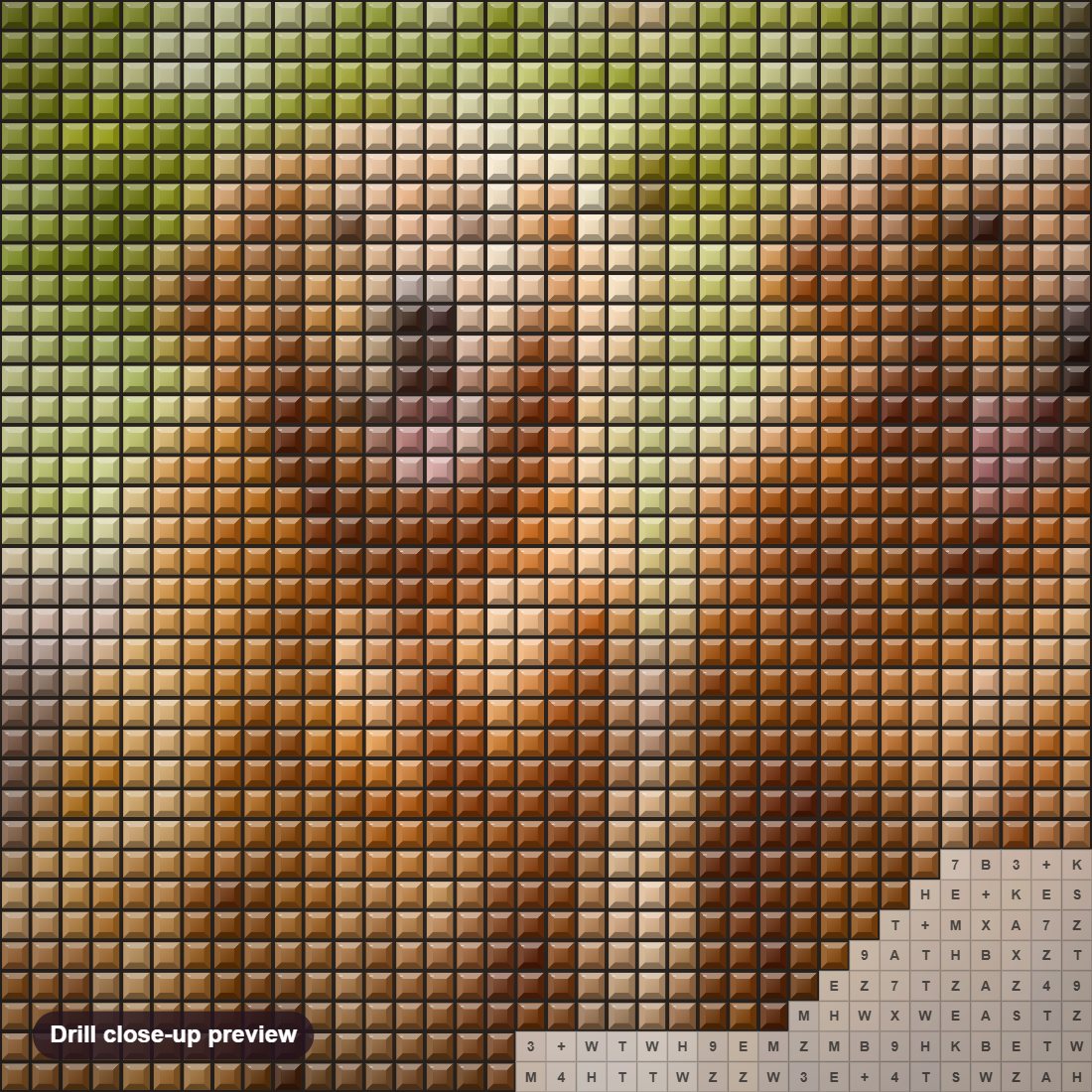 Close-up preview of the Golden Retrievers Out for Walk diamond painting with square 5D drills and printed canvas symbols