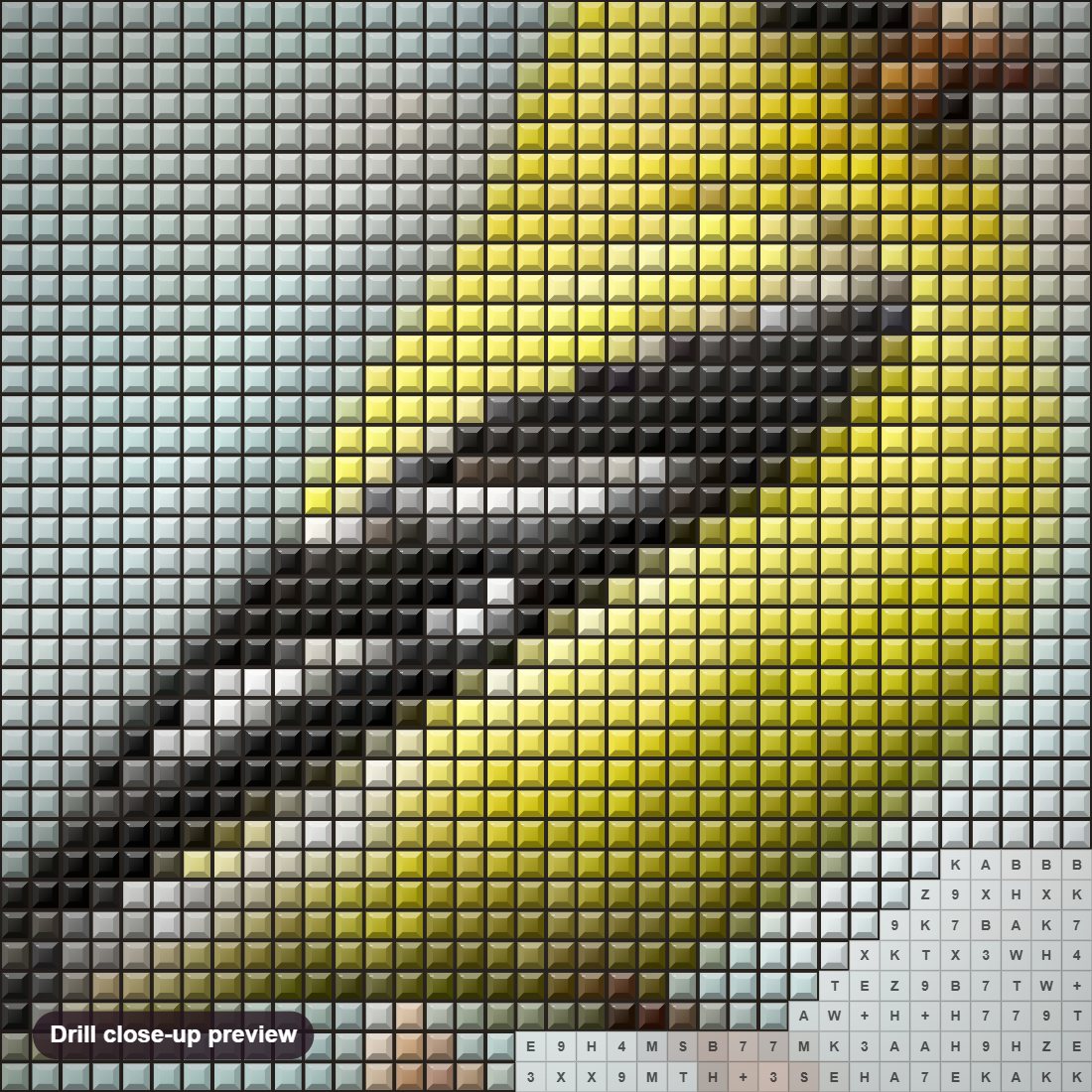 Close-up preview of the Goldfinch diamond painting with square 5D drills and printed canvas symbols