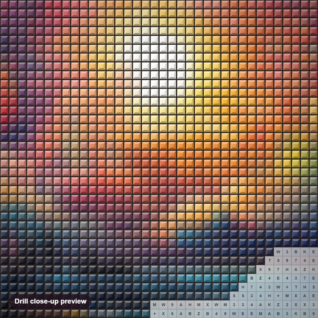 Close-up preview of the Good Morning diamond painting with square 5D drills and printed canvas symbols