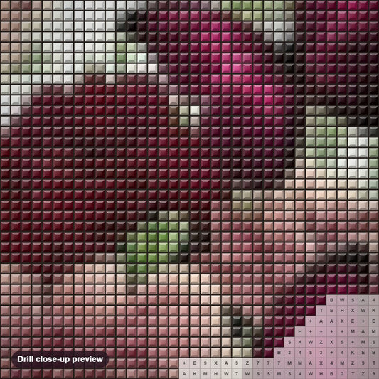 Close-up preview of the Gorgeous Butterflies & Roses diamond painting with square 5D drills and printed canvas symbols