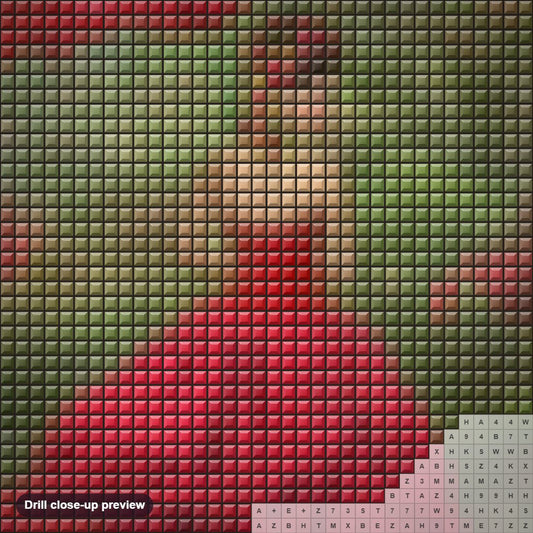 Close-up preview of the Gorgeous Girl in Rose Gown diamond painting with square 5D drills and printed canvas symbols