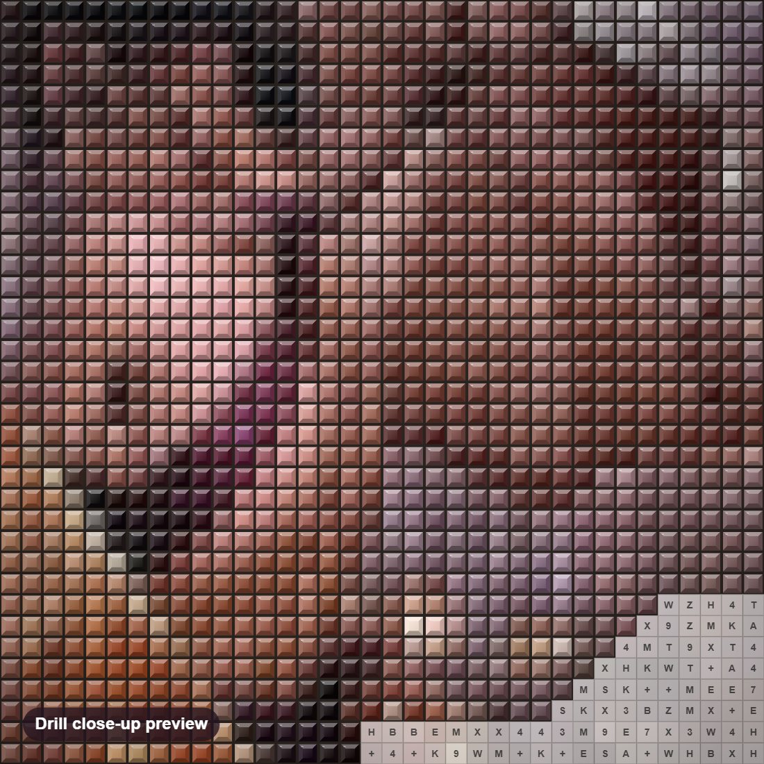 Close-up preview of the Gorgeous Girl with Umbrella diamond painting with square 5D drills and printed canvas symbols