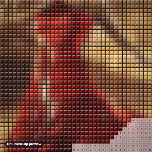Close-up preview of the Gorgeous Lady in Fields diamond painting with square 5D drills and printed canvas symbols
