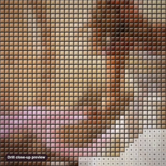 Close-up preview of the Gorgeous Lady in White diamond painting with square 5D drills and printed canvas symbols
