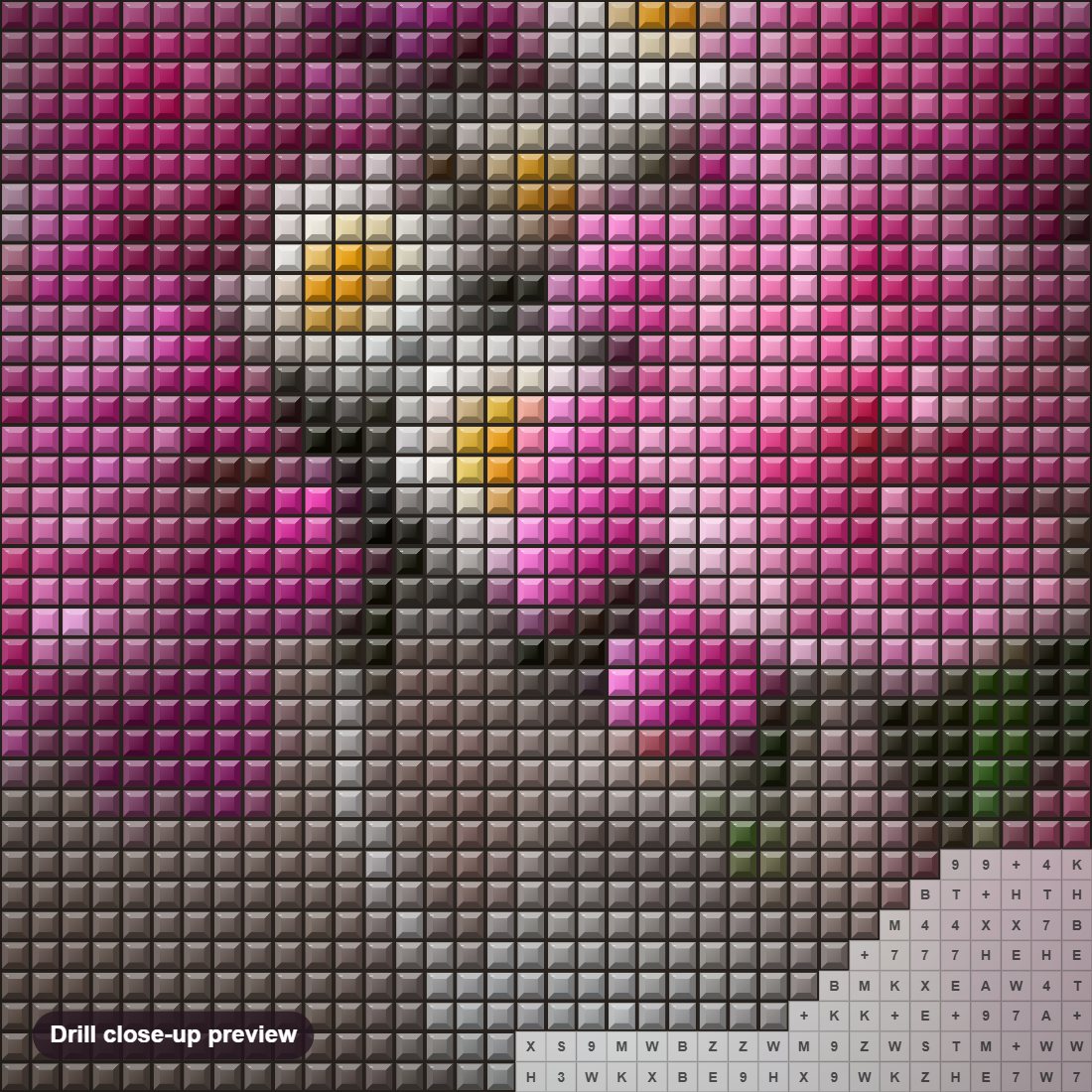 Close-up preview of the Gorgeous Pink Peonies & Daisies diamond painting with square 5D drills and printed canvas symbols