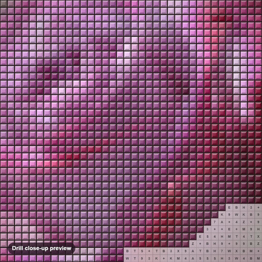Close-up preview of the Gorgeous Pink Rose diamond painting with square 5D drills and printed canvas symbols