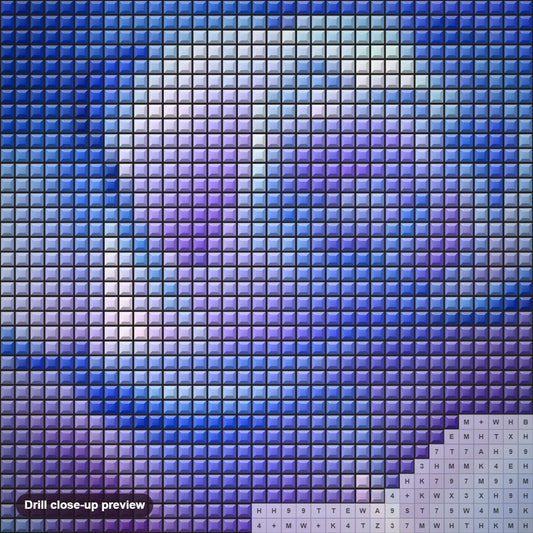 Close-up preview of the Gorgeous Rose with Blue Tips diamond painting with square 5D drills and printed canvas symbols