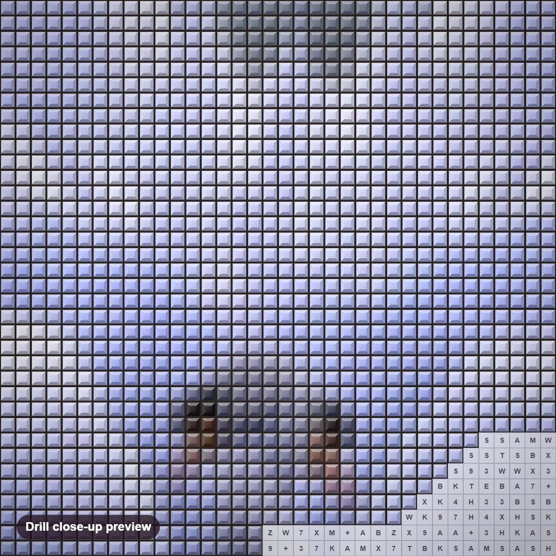 Close-up preview of the Gorgeous Swans Love diamond painting with square 5D drills and printed canvas symbols