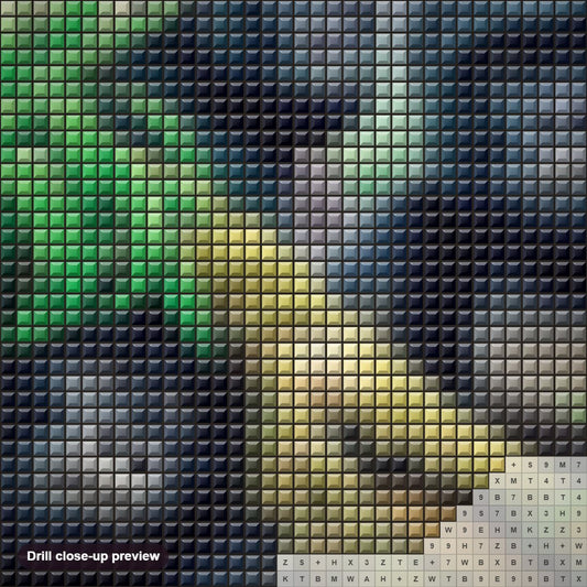 Close-up preview of the Gorilla Family diamond painting with square 5D drills and printed canvas symbols