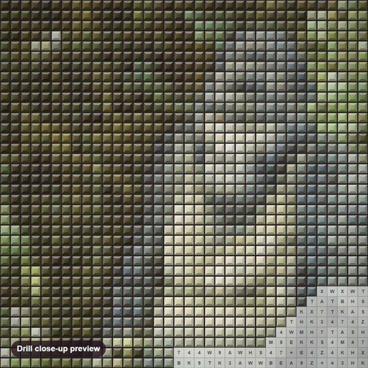 Close-up preview of the Gorilla Khazui Biega diamond painting with square 5D drills and printed canvas symbols