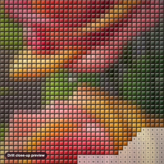 Close-up preview of the Grace of Gradient Roses diamond painting with square 5D drills and printed canvas symbols