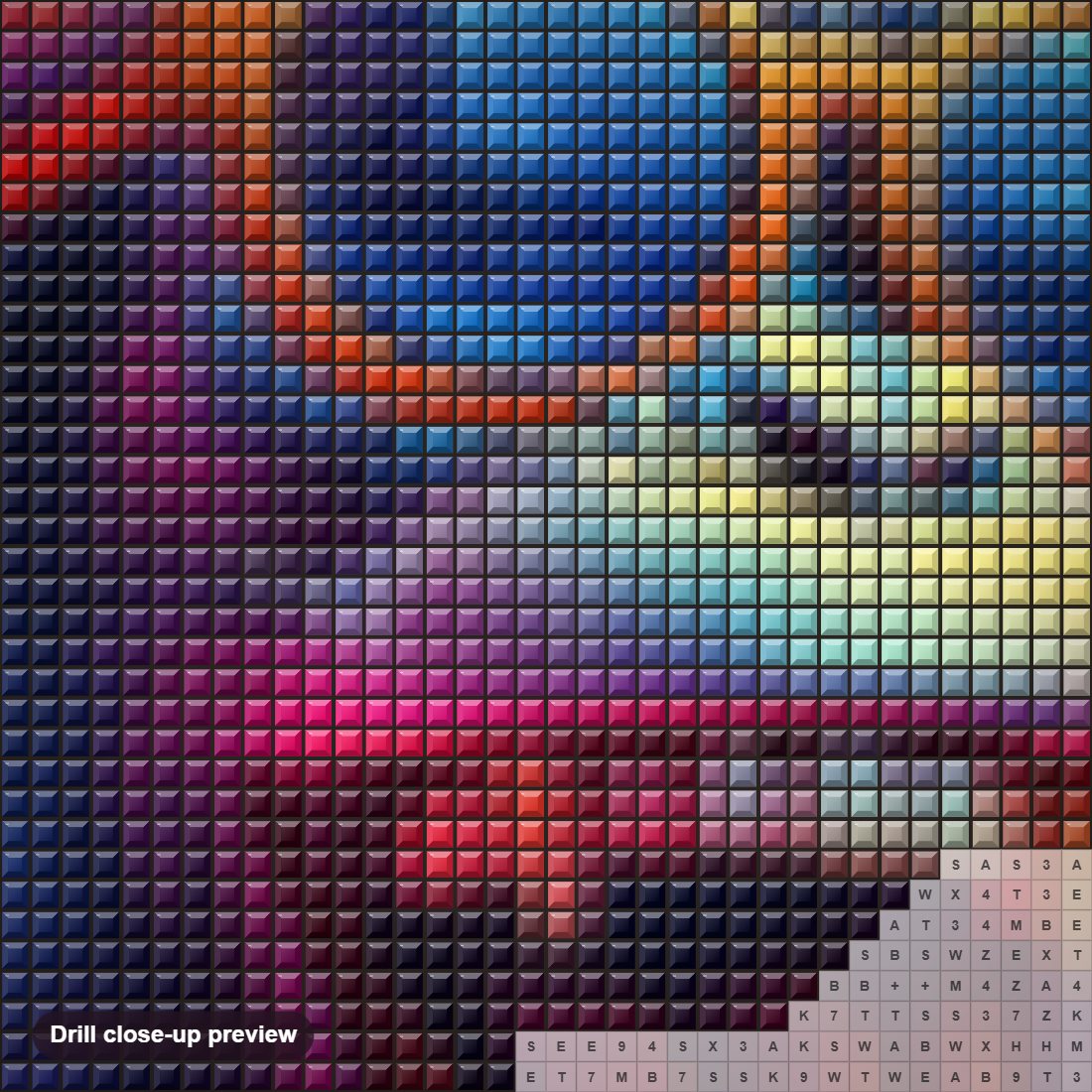 Close-up preview of the Gradient Laughing Monkey diamond painting with square 5D drills and printed canvas symbols