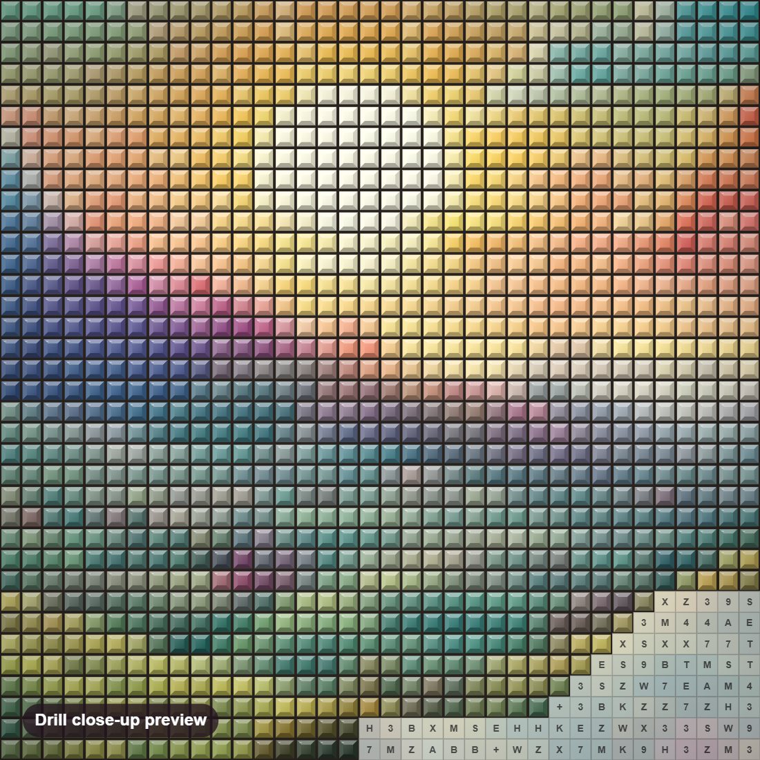 Close-up preview of the Grand Candy Colored Landscape diamond painting with square 5D drills and printed canvas symbols