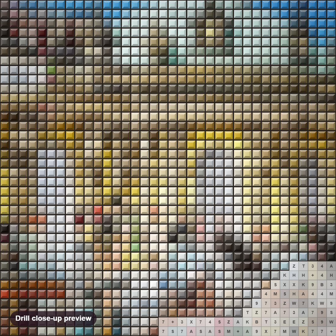 Close-up preview of the Great Masked Ball diamond painting with square 5D drills and printed canvas symbols