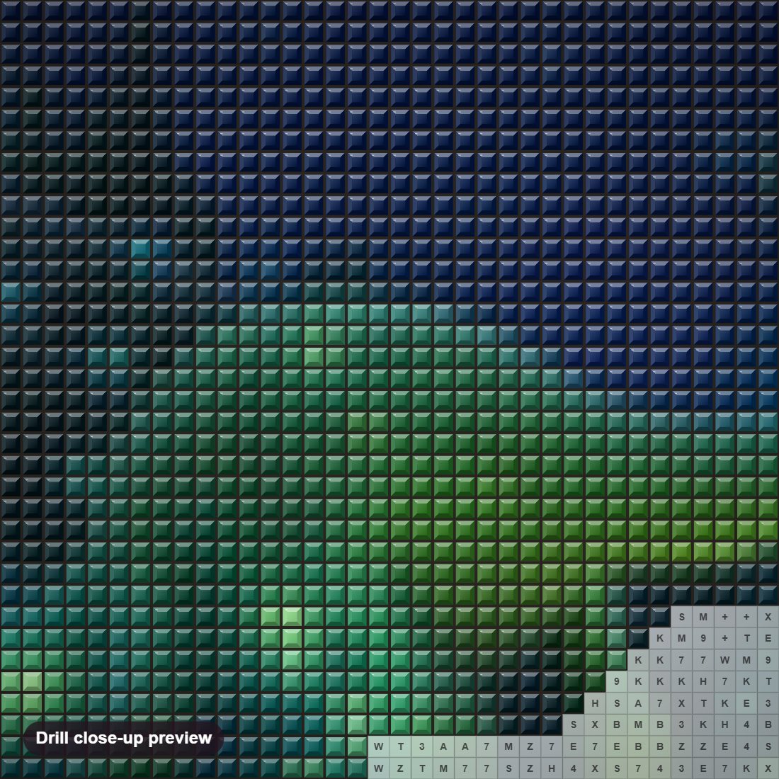 Close-up preview of the Green Dinosaur diamond painting with square 5D drills and printed canvas symbols