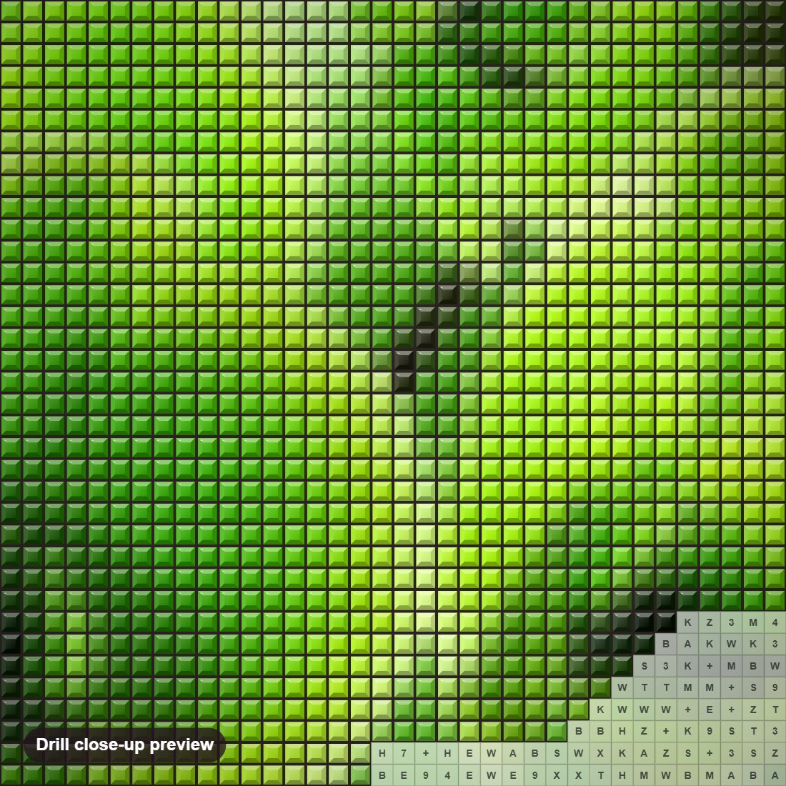 Close-up preview of the Green Orchids diamond painting with square 5D drills and printed canvas symbols