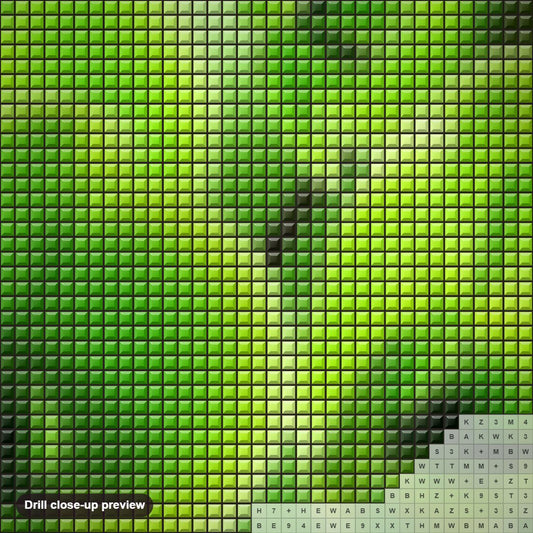 Close-up preview of the Green Orchids diamond painting with square 5D drills and printed canvas symbols