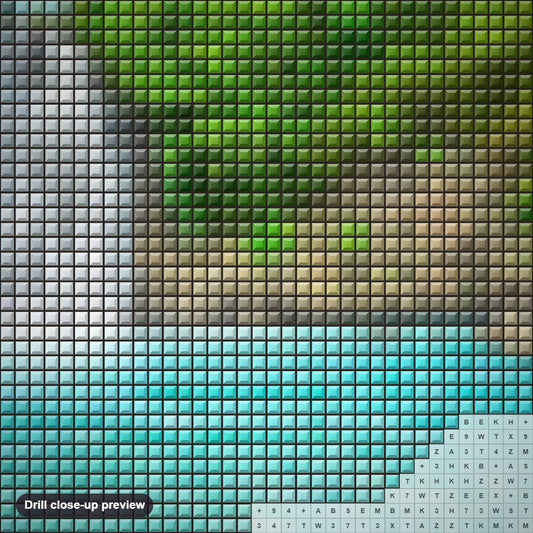 Close-up preview of the Green Trees & Beautiful Waterfall diamond painting with square 5D drills and printed canvas symbols