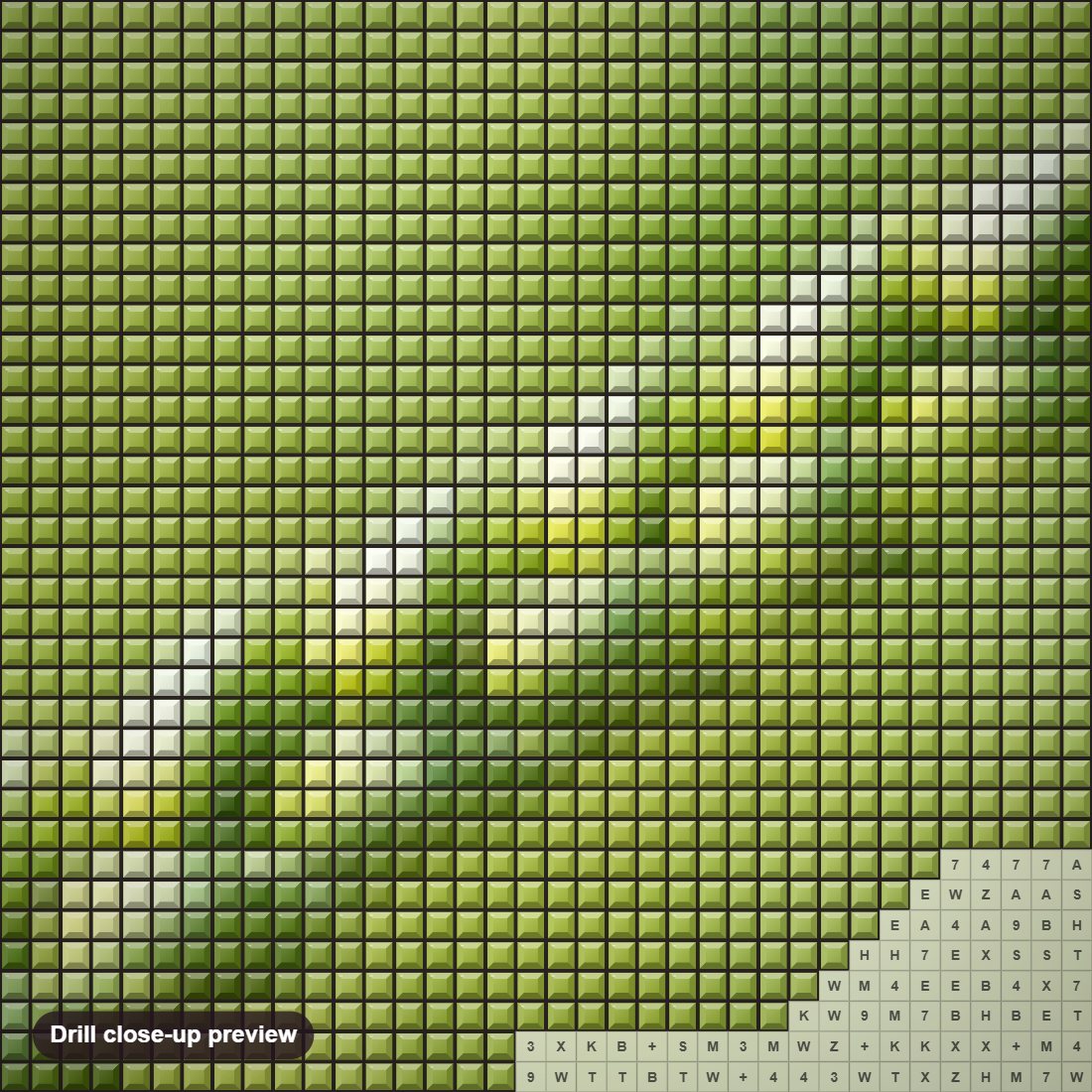 Close-up preview of the Green Wheat diamond painting with square 5D drills and printed canvas symbols