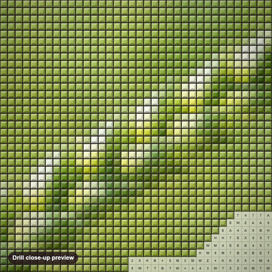 Close-up preview of the Green Wheat diamond painting with square 5D drills and printed canvas symbols