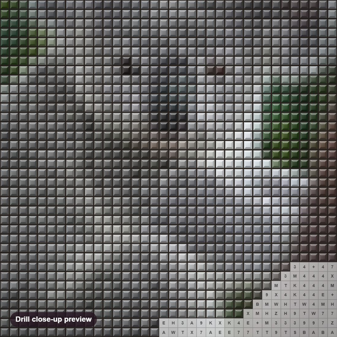 Close-up preview of the Grey Koala diamond painting with square 5D drills and printed canvas symbols