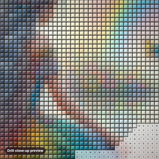 Close-up preview of the Guardian Fairy of Rainbows diamond painting with square 5D drills and printed canvas symbols