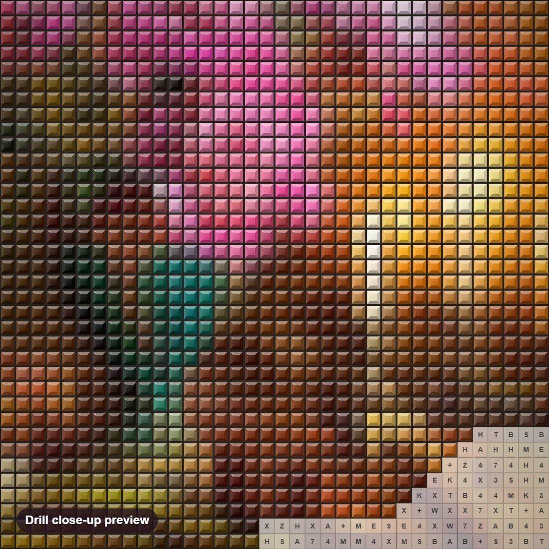 Close-up preview of the Guitar, Flowers & Candles diamond painting with square 5D drills and printed canvas symbols