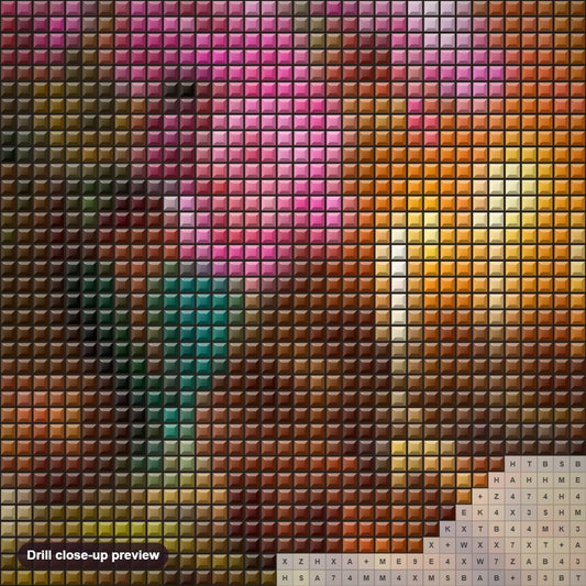 Close-up preview of the Guitar, Flowers & Candles diamond painting with square 5D drills and printed canvas symbols