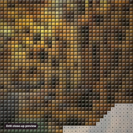 Close-up preview of the Guyana Jaguar diamond painting with square 5D drills and printed canvas symbols