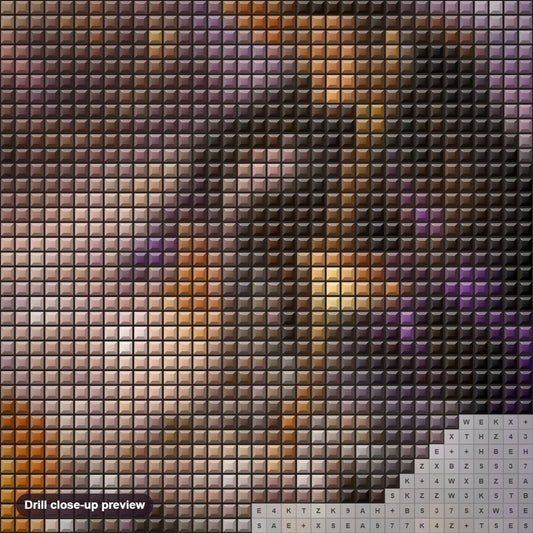 Close-up preview of the Halloween Witch diamond painting with square 5D drills and printed canvas symbols