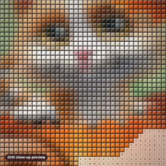 Close-up preview of the Happy Cat on Halloween diamond painting with square 5D drills and printed canvas symbols