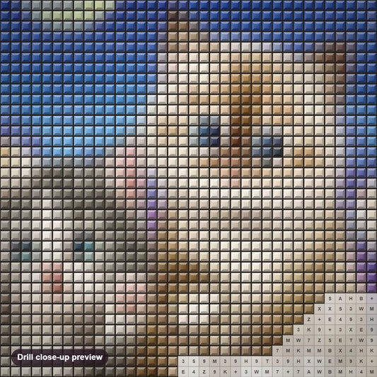 Close-up preview of the Happy Cats diamond painting with square 5D drills and printed canvas symbols
