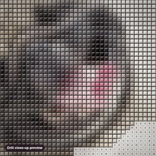 Close-up preview of the Happy Dog diamond painting with square 5D drills and printed canvas symbols