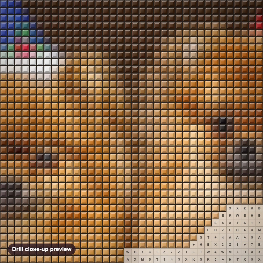 Close-up preview of the Happy Dogs on Christmas diamond painting with square 5D drills and printed canvas symbols