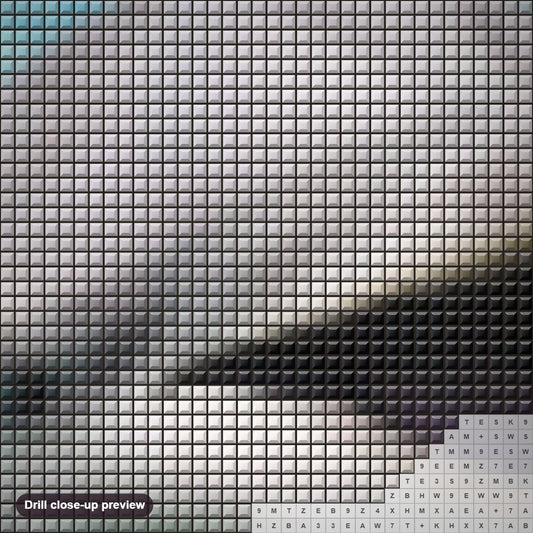 Close-up preview of the Happy Dolphin diamond painting with square 5D drills and printed canvas symbols
