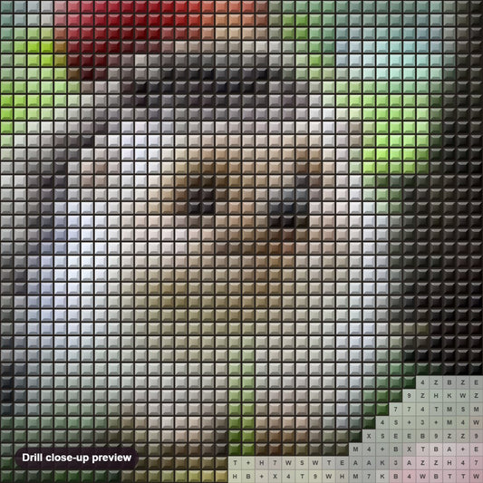 Close-up preview of the Happy Hedgehog diamond painting with square 5D drills and printed canvas symbols
