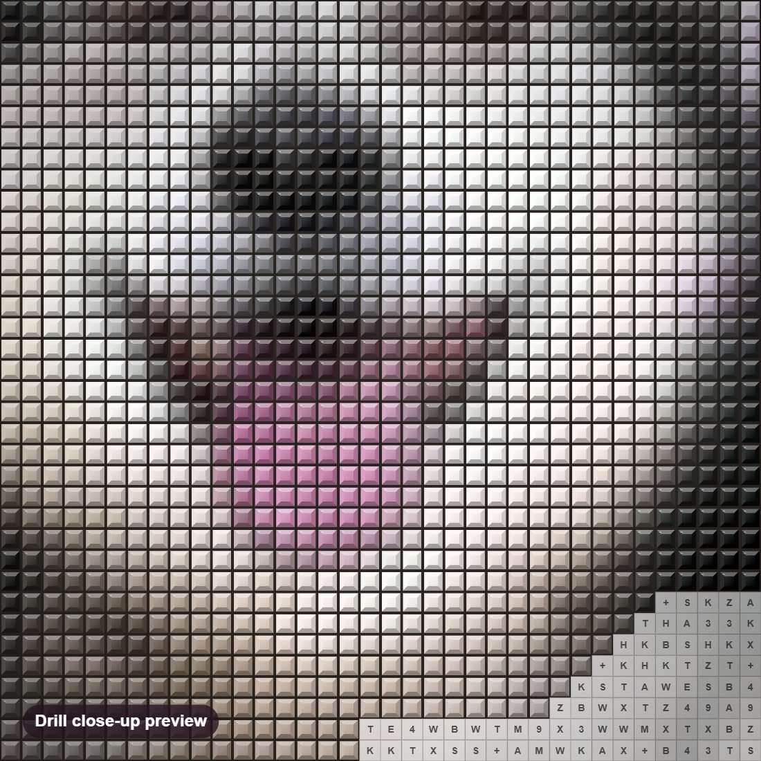 Close-up preview of the Happy Husky diamond painting with square 5D drills and printed canvas symbols