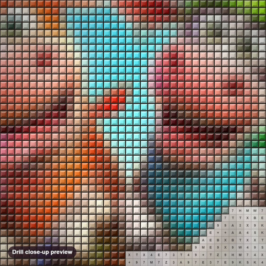 Close-up preview of the Happy Jumping Cows diamond painting with square 5D drills and printed canvas symbols