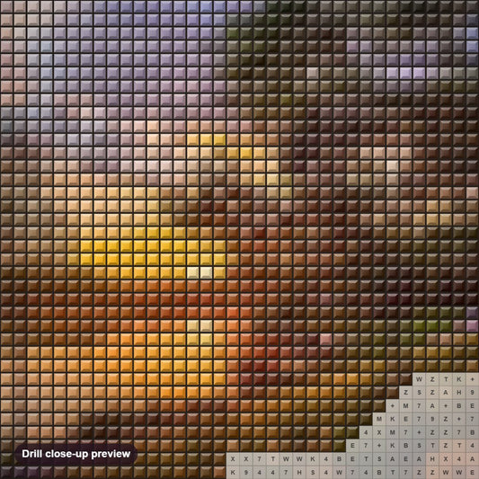 Close-up preview of the Happy Morning diamond painting with square 5D drills and printed canvas symbols