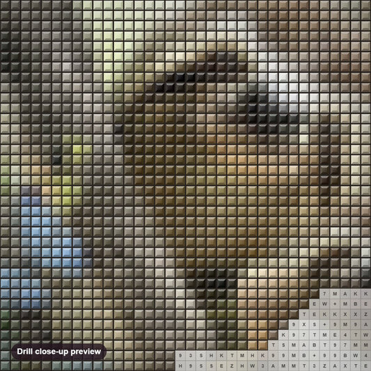 Close-up preview of the Happy Sloth Family diamond painting with square 5D drills and printed canvas symbols