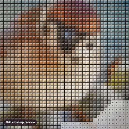 Close-up preview of the Happy Sparrow diamond painting with square 5D drills and printed canvas symbols