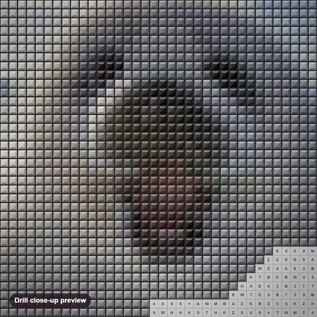 Close-up preview of the Happy White Seal Fish diamond painting with square 5D drills and printed canvas symbols