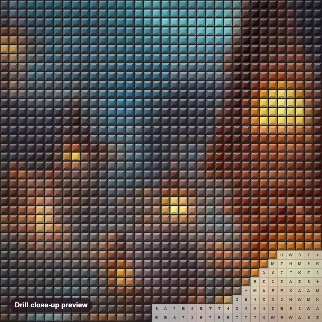 Close-up preview of the Haunted Halloween village diamond painting with square 5D drills and printed canvas symbols
