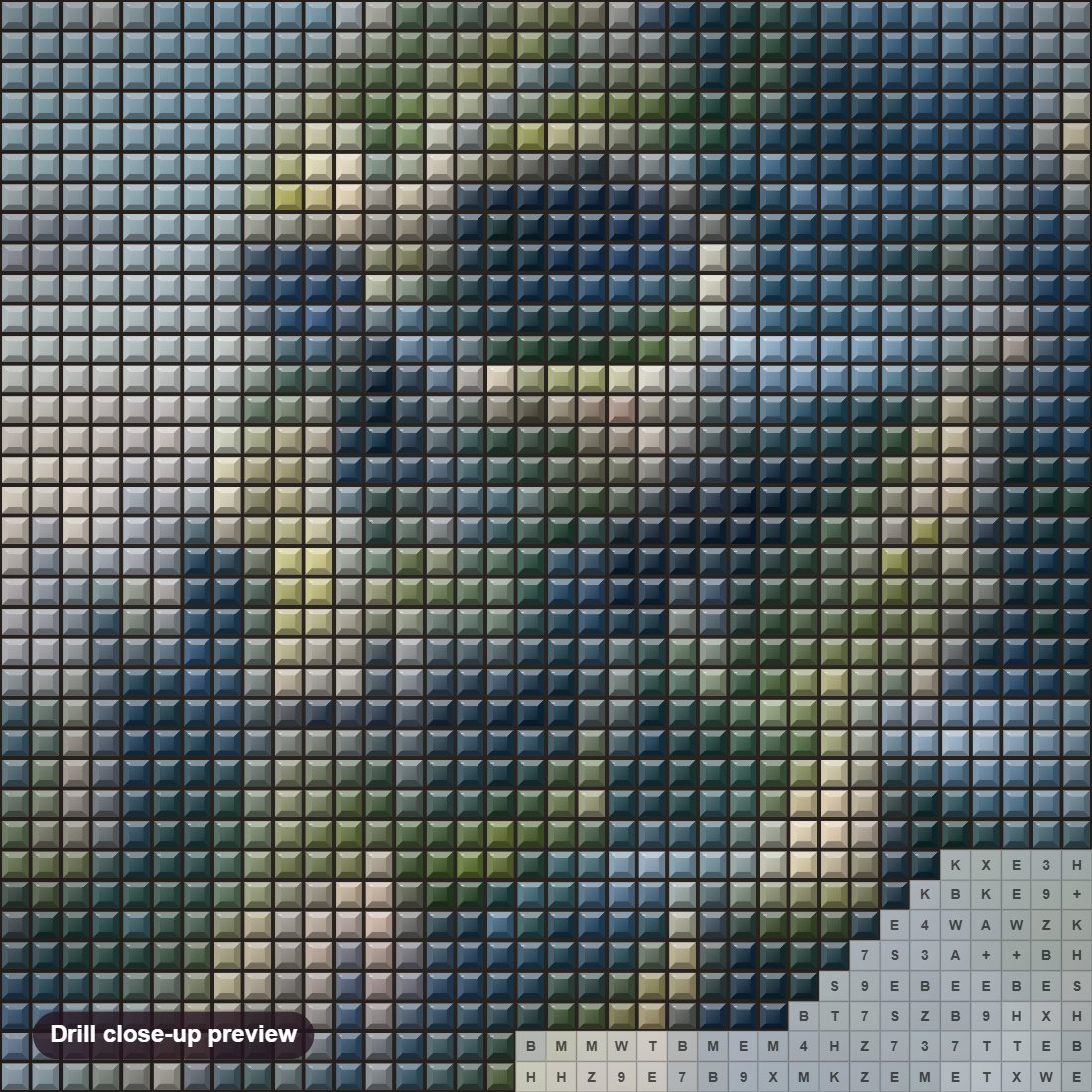 Close-up preview of the Haunting Beauty of Skull Island's Mountains diamond painting with square 5D drills and printed canvas symbols