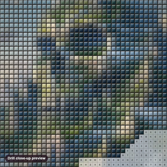Close-up preview of the Haunting Beauty of Skull Island's Mountains diamond painting with square 5D drills and printed canvas symbols