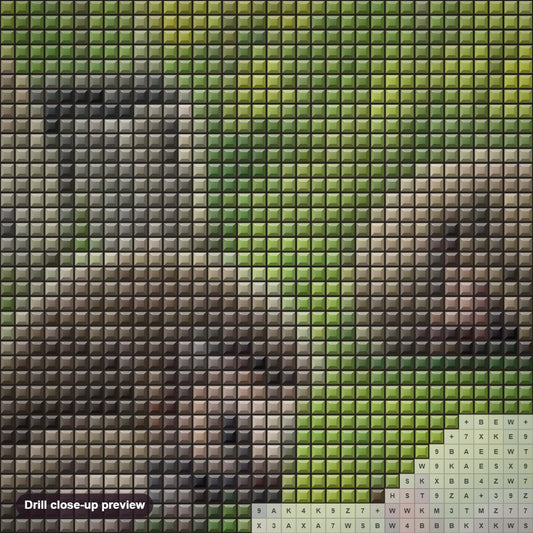 Close-up preview of the Hedgehog Family diamond painting with square 5D drills and printed canvas symbols