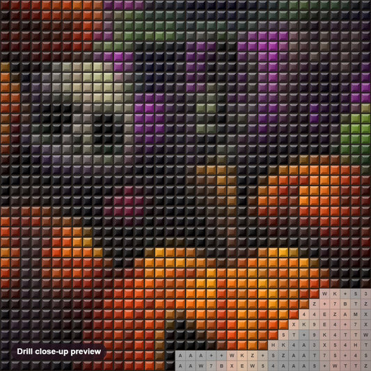 Close-up preview of the Here Comes Halloween Night diamond painting with square 5D drills and printed canvas symbols
