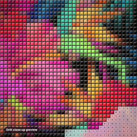 Close-up preview of the Hibiscus Flowers diamond painting with square 5D drills and printed canvas symbols